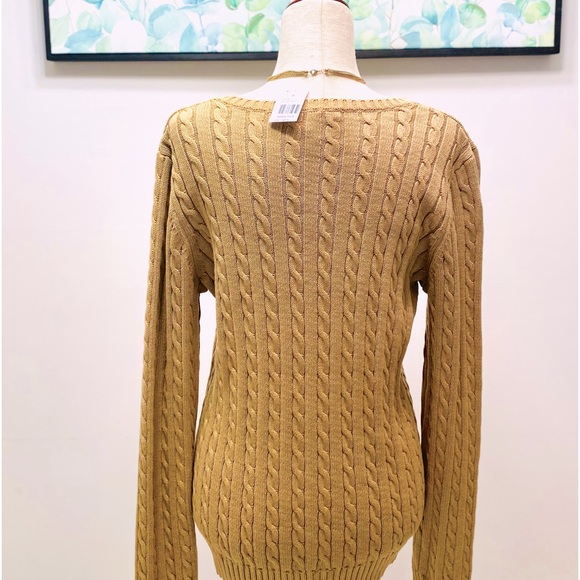 🐎 Lauren Ralph Lauren Long-sleeve Cableknit V-neck Sweater, Size L, Tan (NWT) - Picture 4 of 6